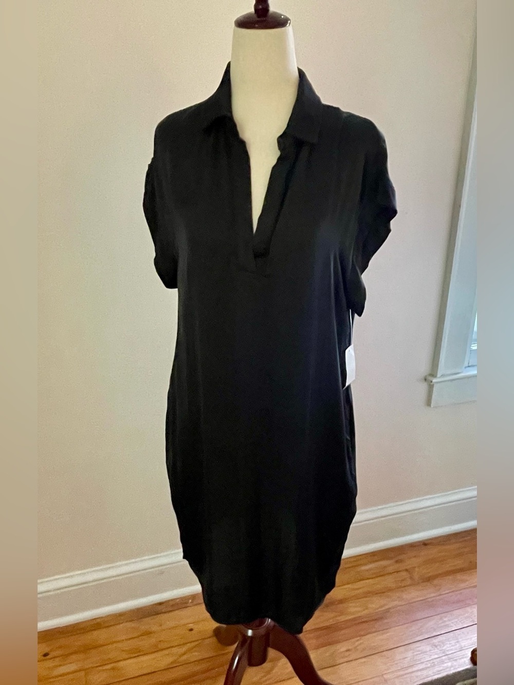 NWT Cloth & Stone Black Shirt Dress M Collared V-Neck Pockets Made USA
